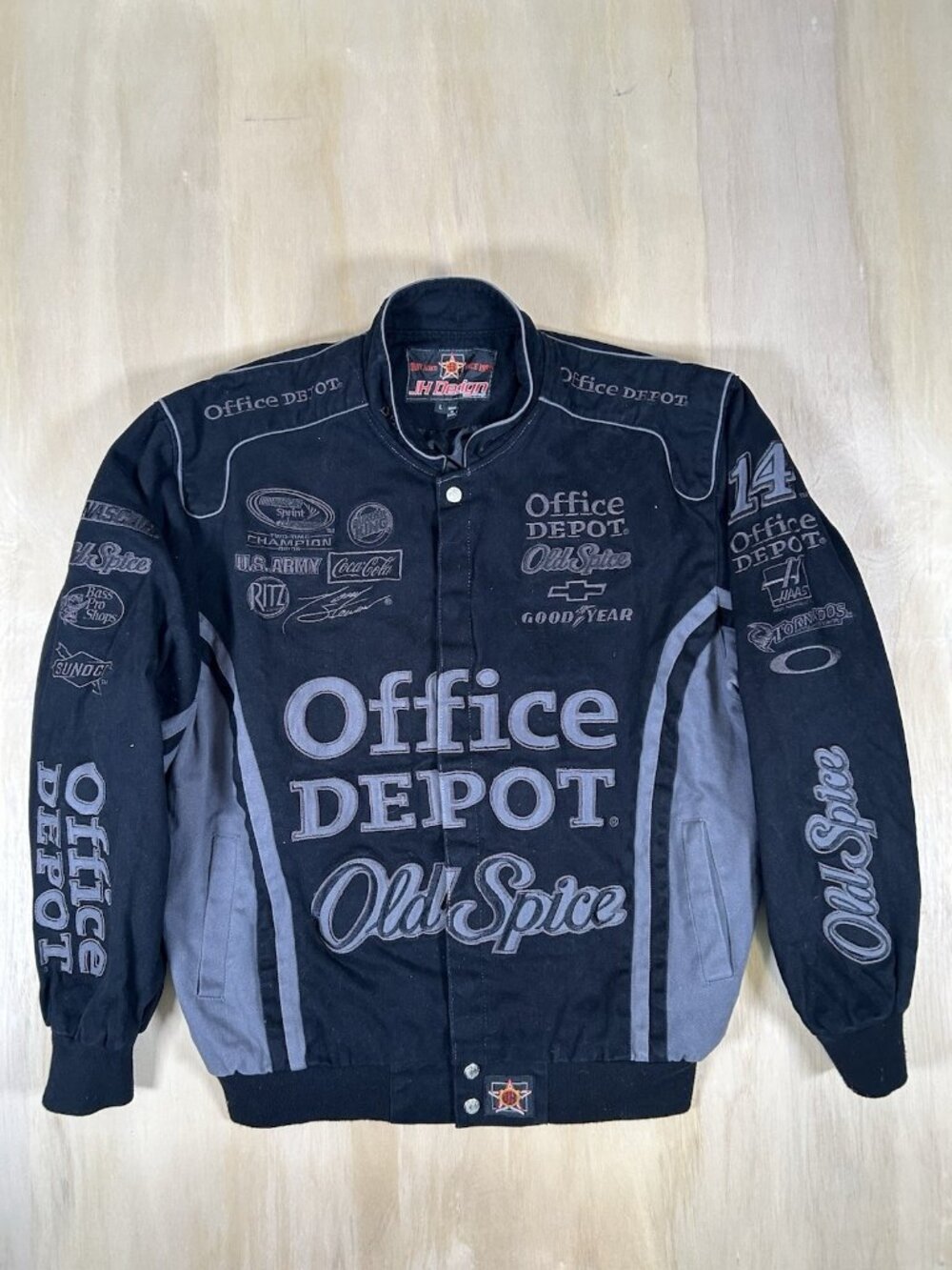 Vintage NASCAR JH Design Tony Stewart #14 Old Spice Racing Jacket Size L Black